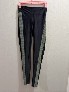 Koral Black Leggings with Olive Green Side Panels